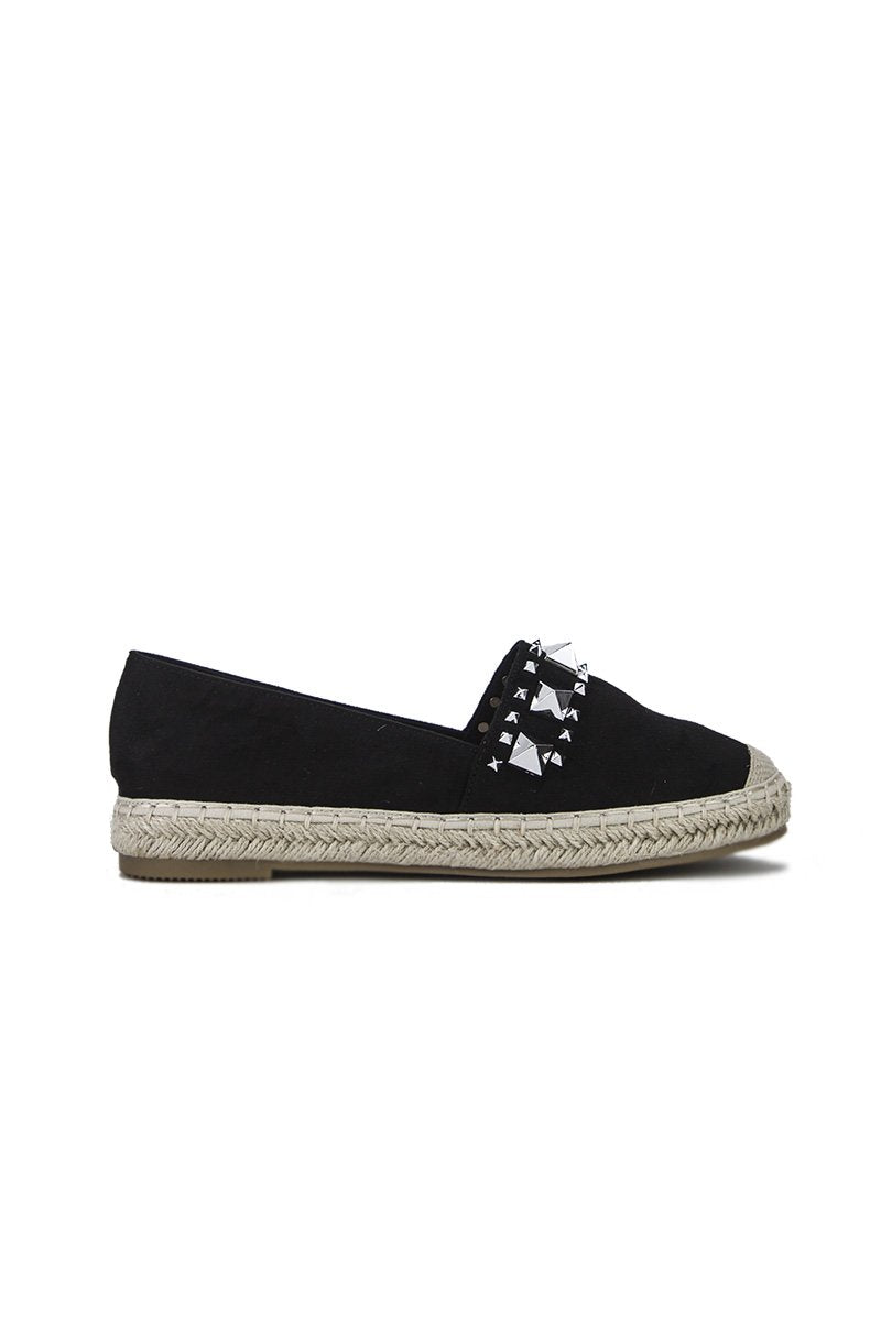 Brianna Black Stud Espadrilles With Silver Detail