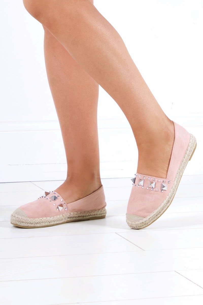 Brianna Pink Stud Espadrilles With Silver Detail