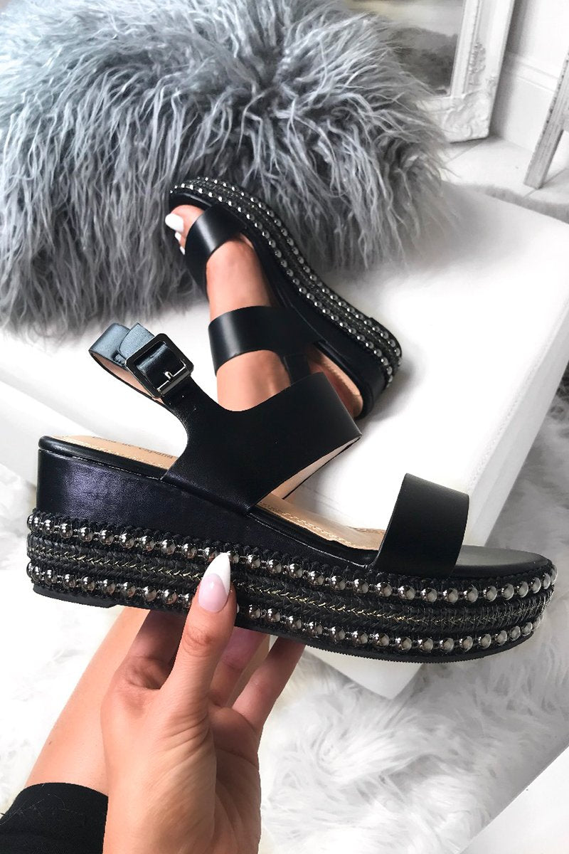 Brooke Black Studded Espadrille Flatforms