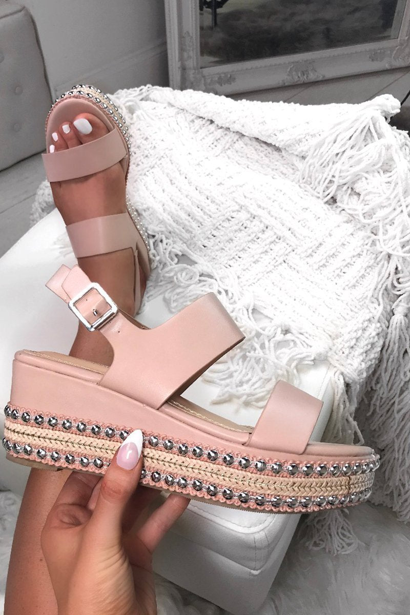 Brooke Pink Studded Espadrille Flatforms