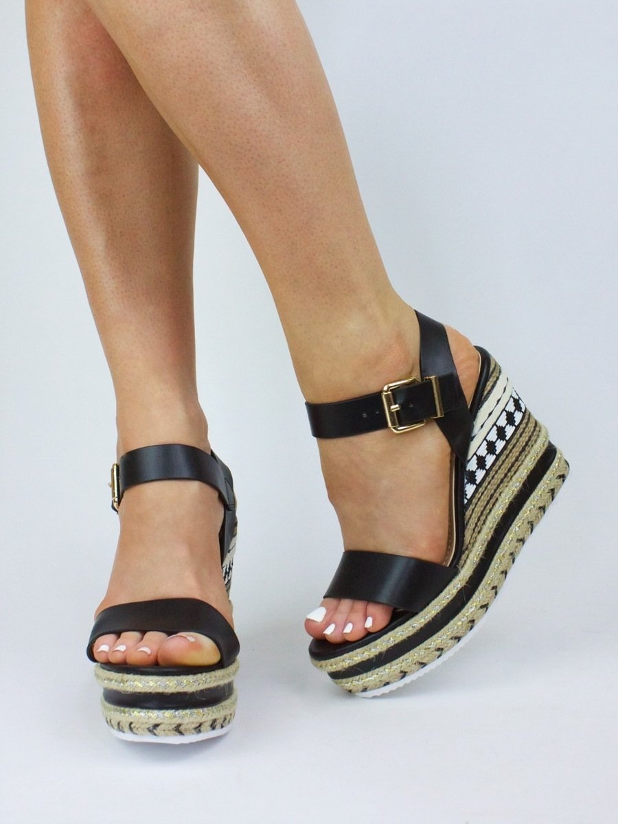 Cally Black Metallic Espadrille Wedge