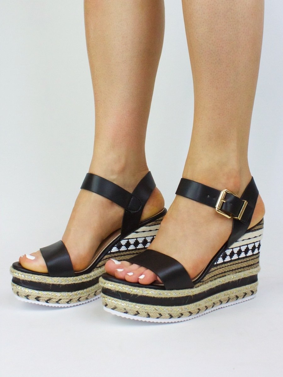 Cally Black Metallic Espadrille Wedge