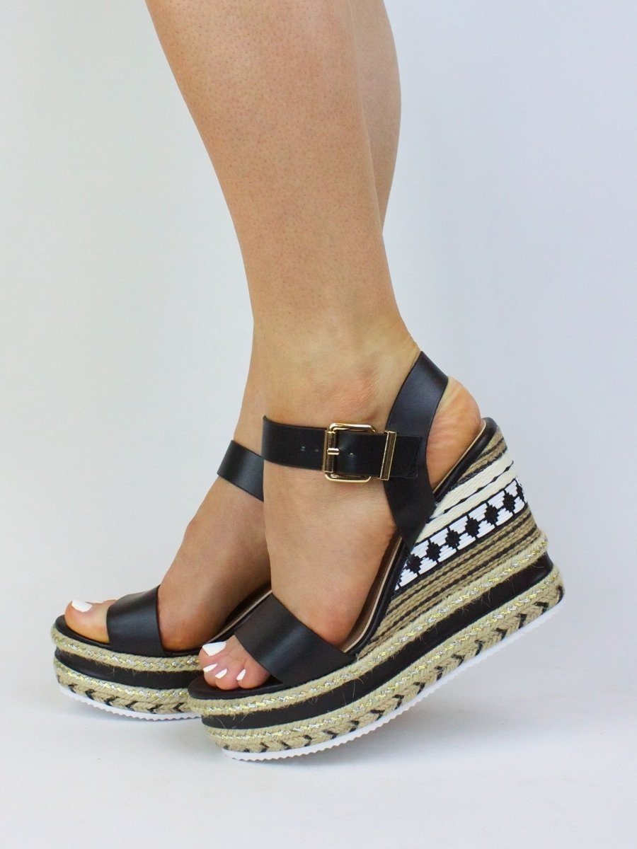 Cally Black Metallic Espadrille Wedge