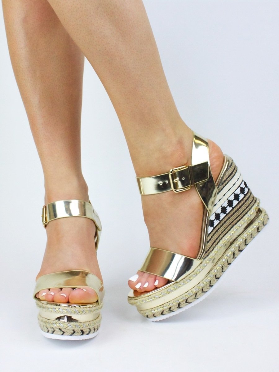 Cally Gold Metallic Espadrille Wedge