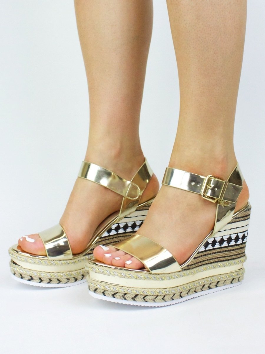 Cally Gold Metallic Espadrille Wedge