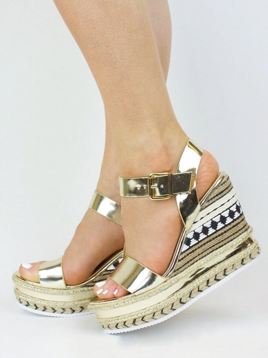 Cally Gold Metallic Espadrille Wedge