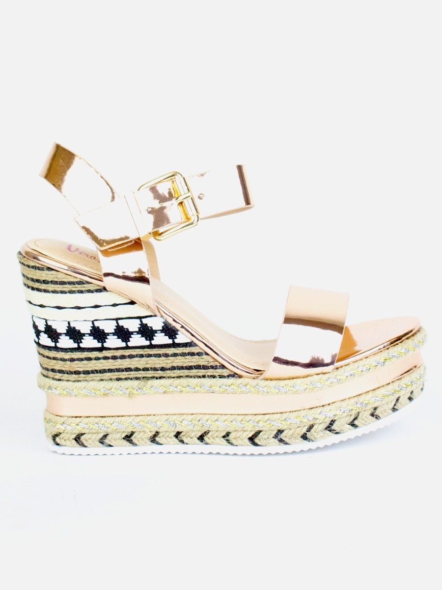 Cally Rose Gold Metallic Espadrille Wedge