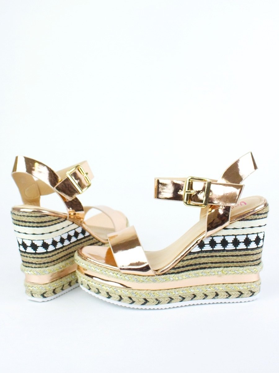 Cally Rose Gold Metallic Espadrille Wedge