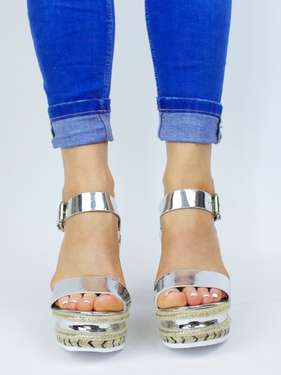 Cally Silver Metallic Espadrille Wedge