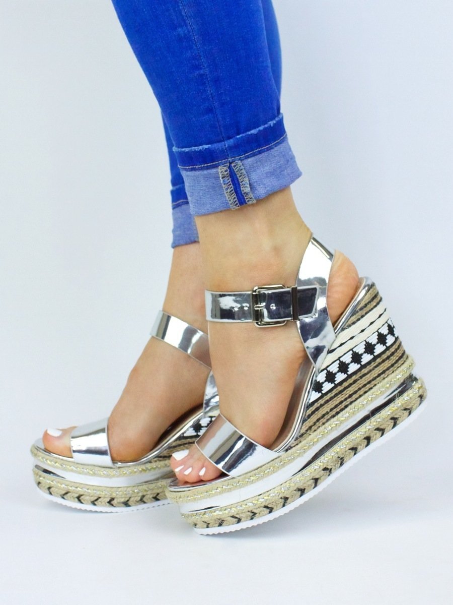 Cally Silver Metallic Espadrille Wedge