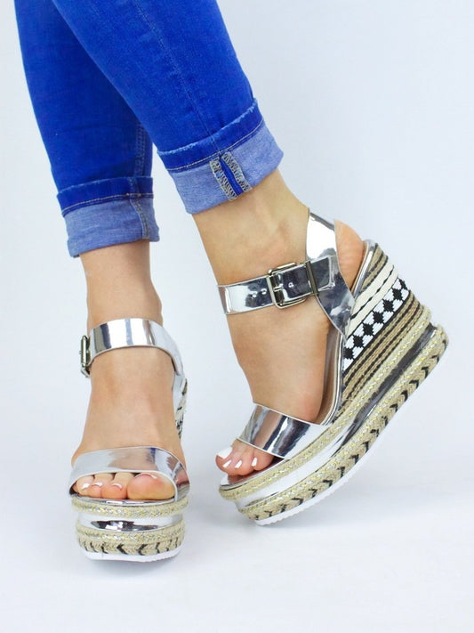 Cally Silver Metallic Espadrille Wedge