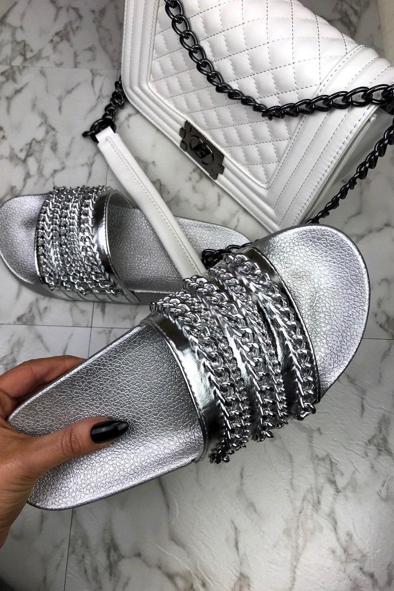 Cameron Metallic Silver Chain Sliders