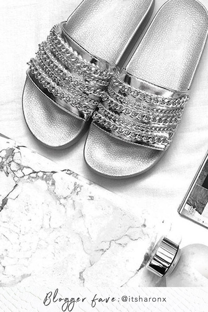 Cameron Metallic Silver Chain Sliders