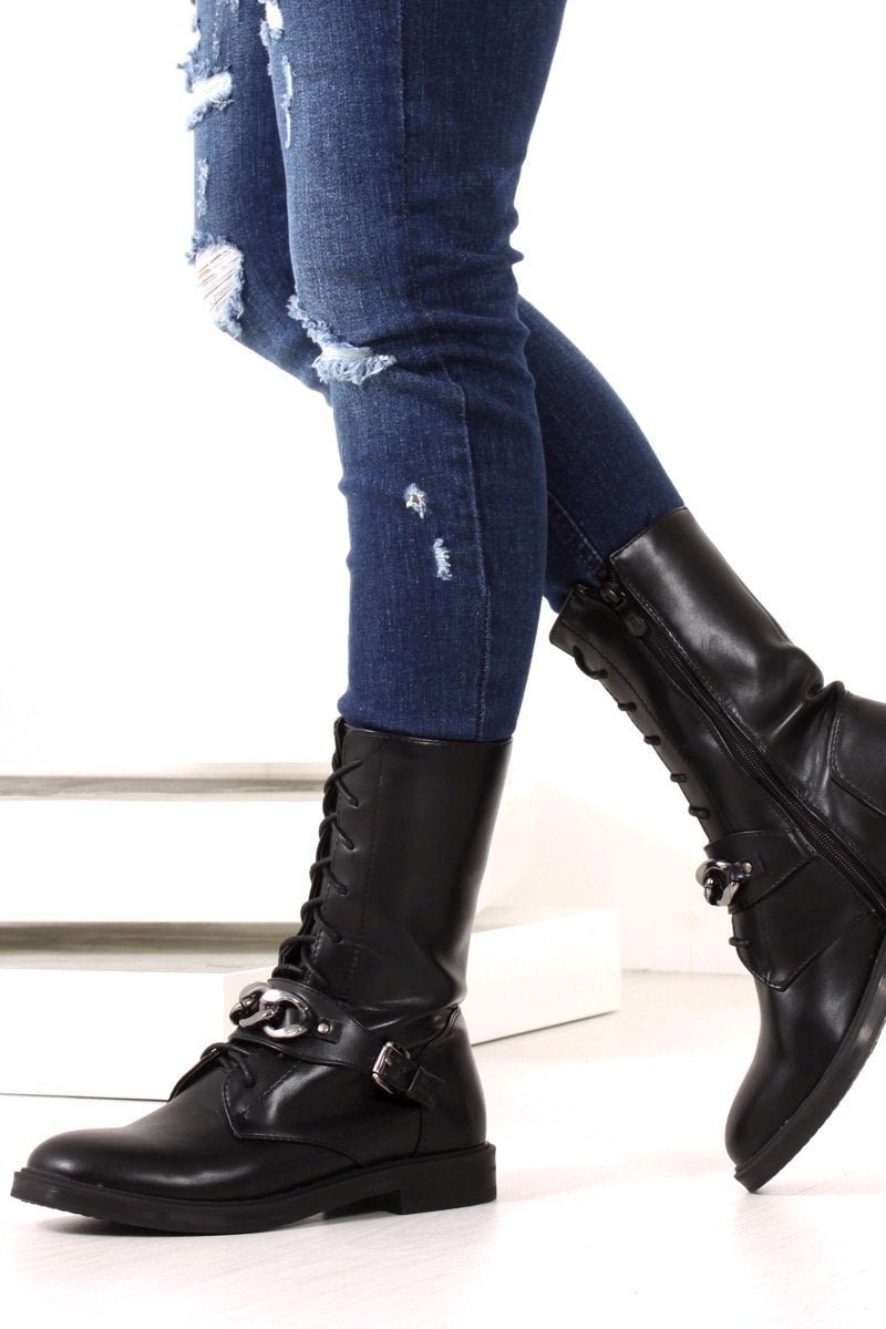 Camille Black Lace Up Chain Boots