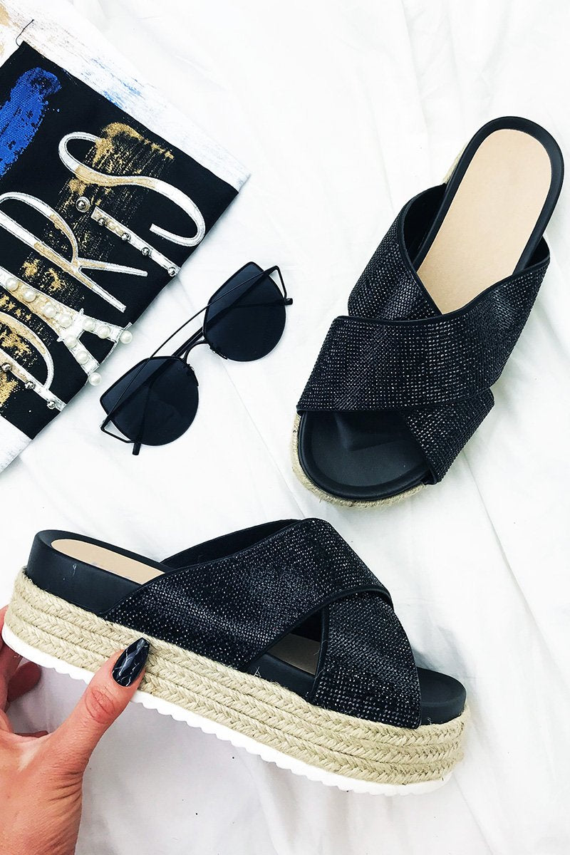 Carli Black Flatform Sliders