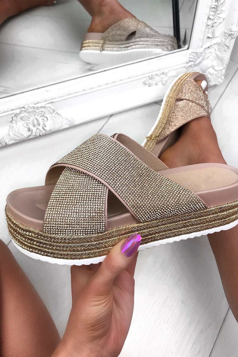 Carli Rose Gold Flatform Sliders