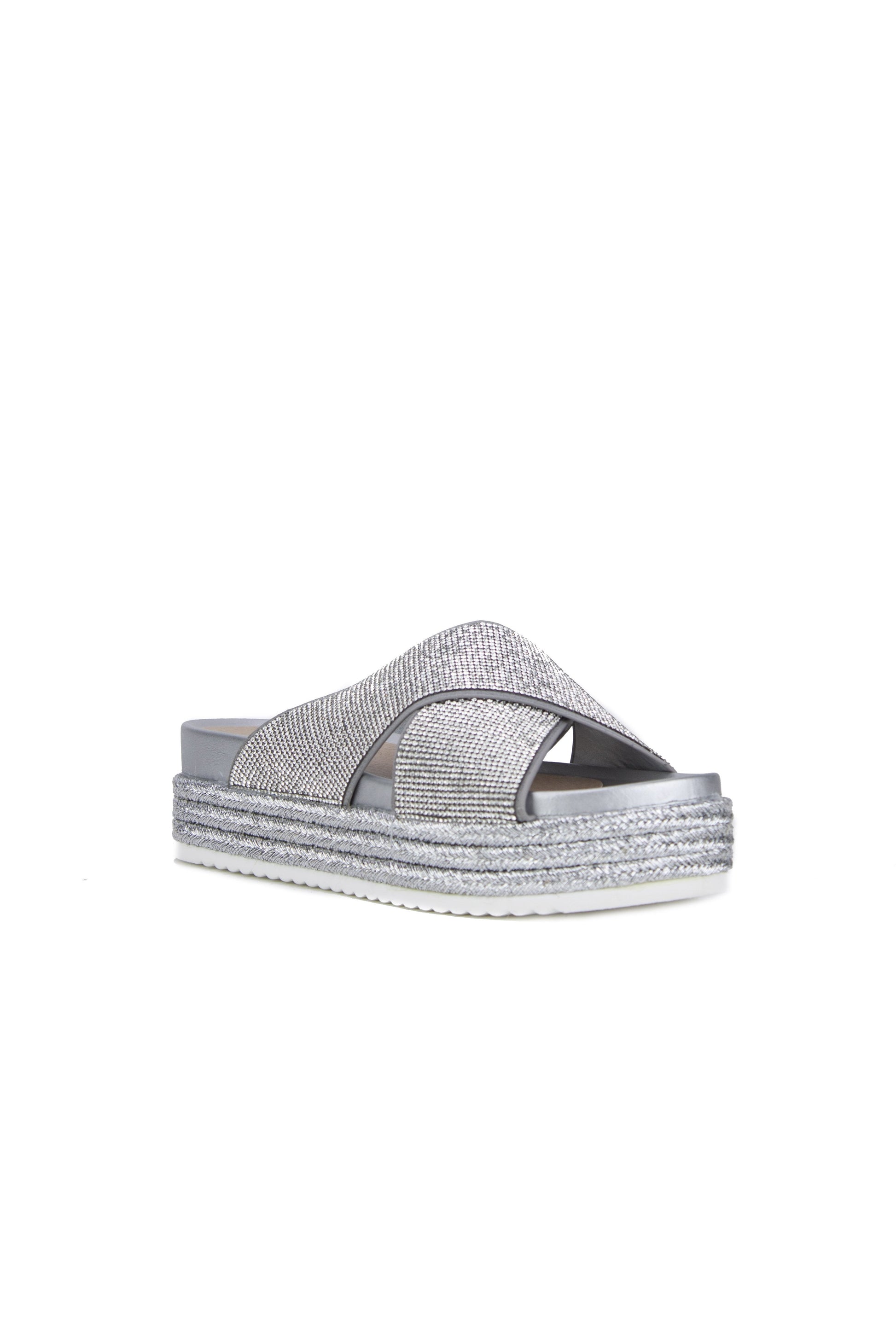 Carli Silver Diamante Flatform Sliders