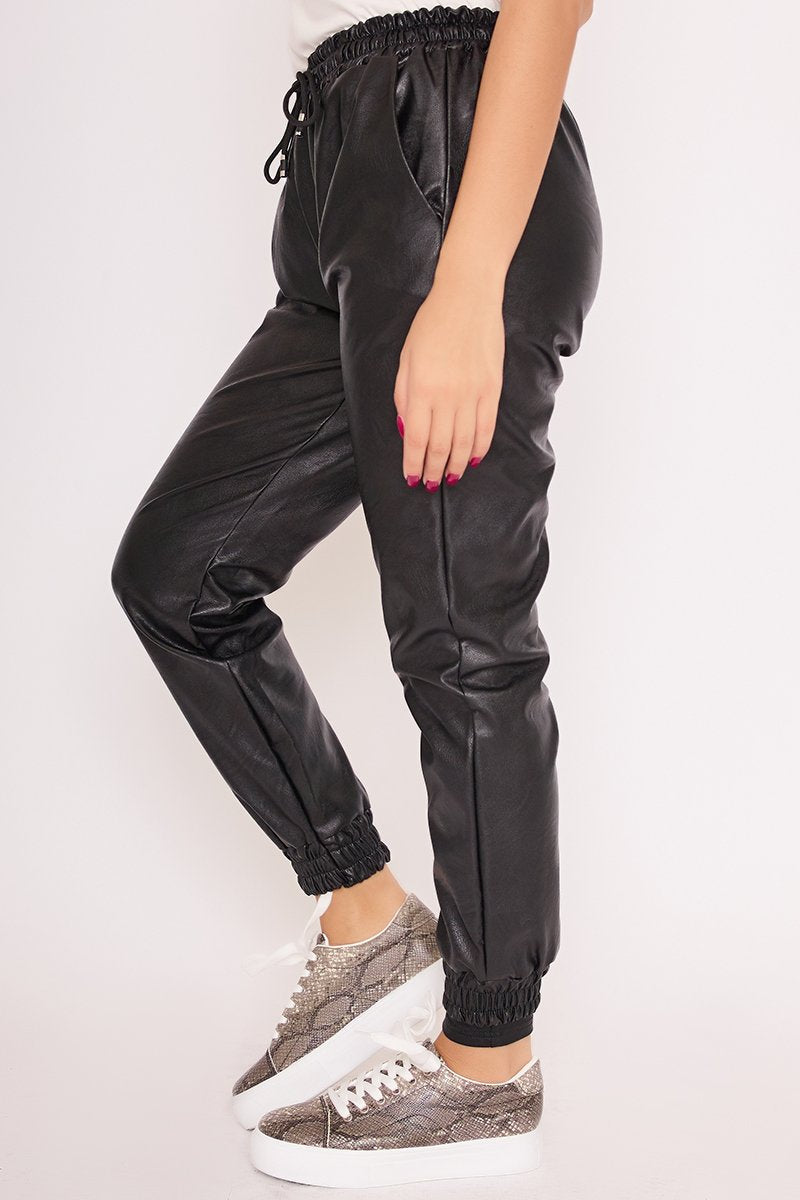 Carmen Black Faux Leather Cuffed Joggers