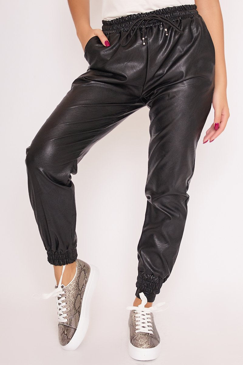 Carmen Black Faux Leather Cuffed Joggers