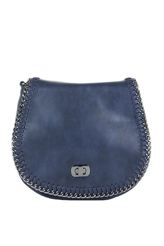 Carney Navy Chain Detail Shoulder Bag