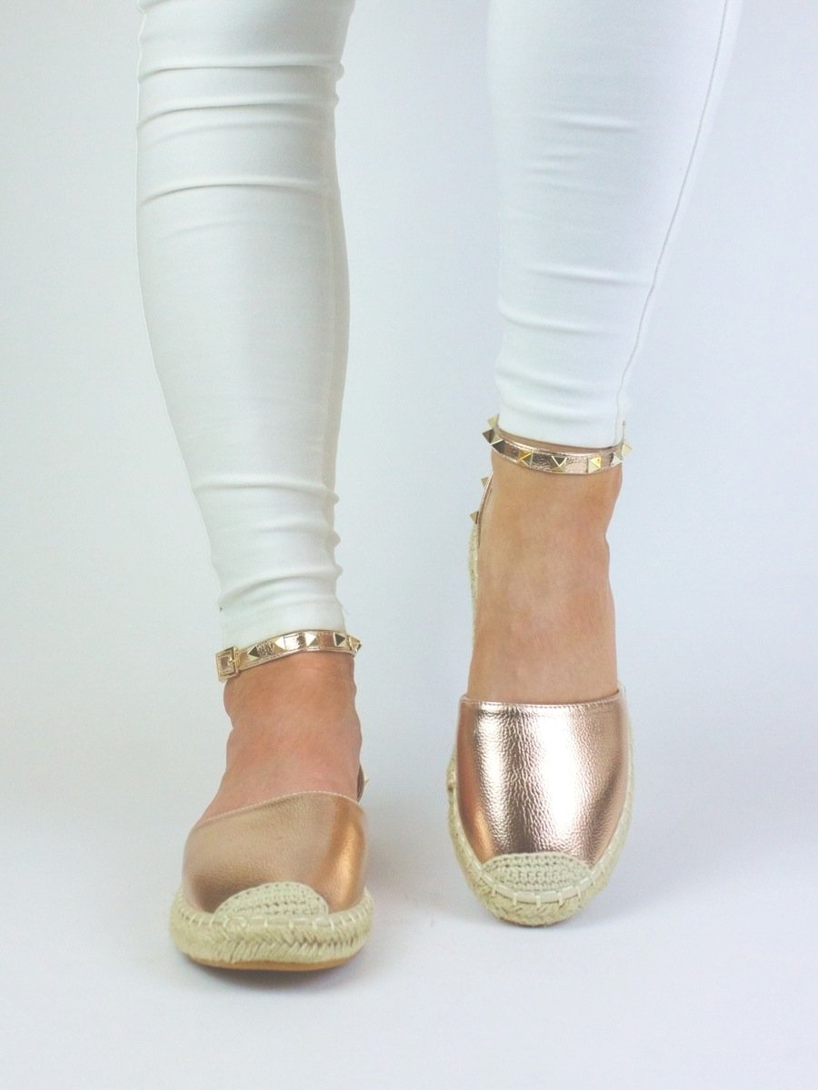 Celine Rose Gold Metallic Stud Espadrilles