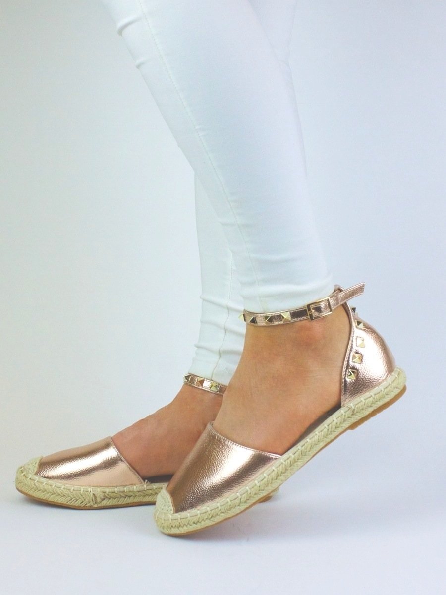 Celine Rose Gold Metallic Stud Espadrilles