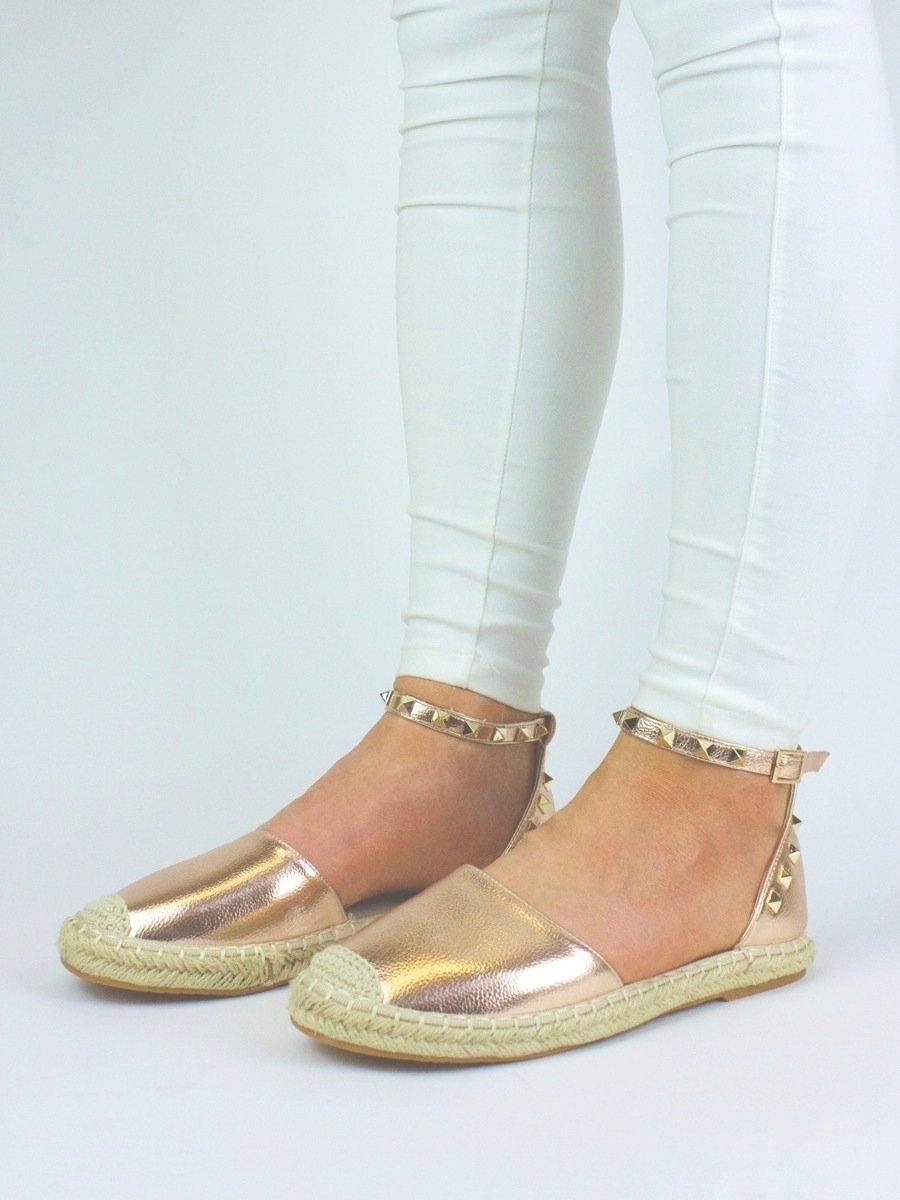 Celine Rose Gold Metallic Stud Espadrilles