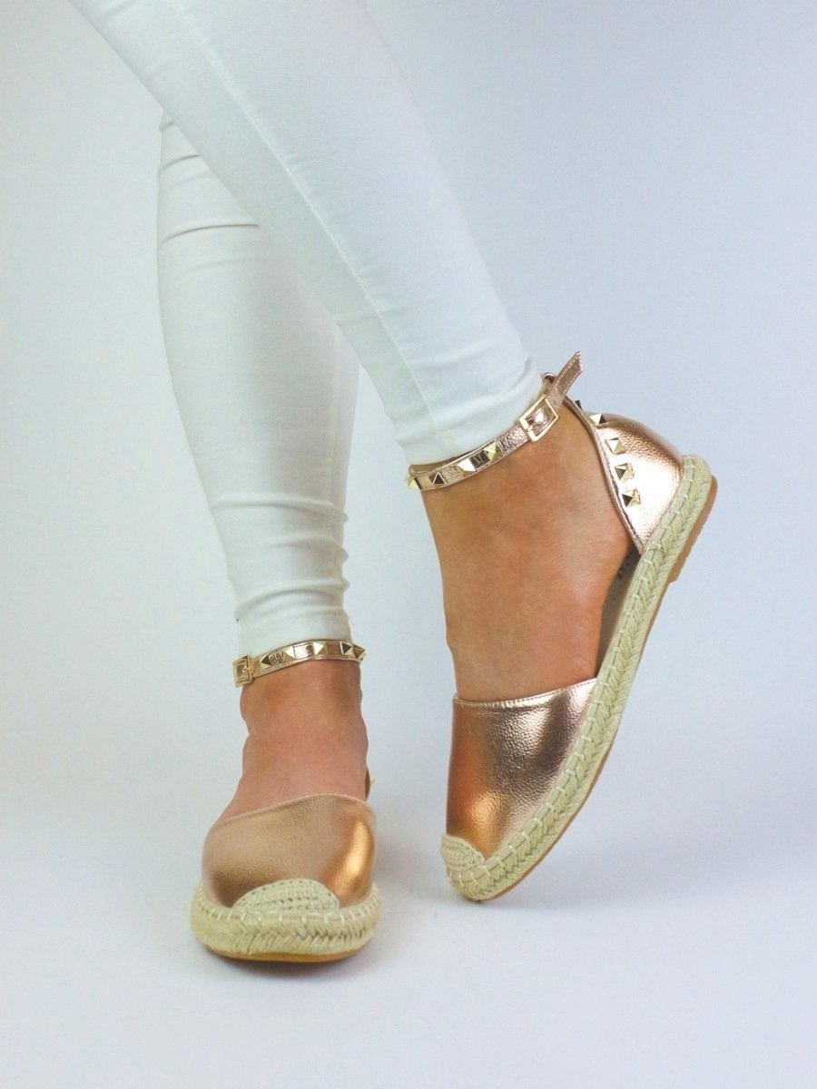 Celine Rose Gold Metallic Stud Espadrilles