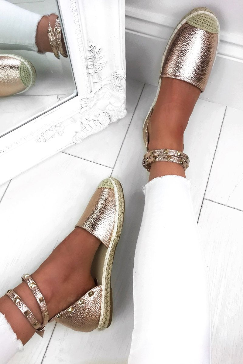 Celine Rose Gold Stud Espadrilles