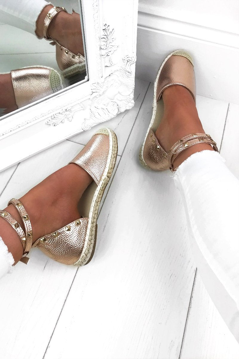 Celine Rose Gold Stud Espadrilles