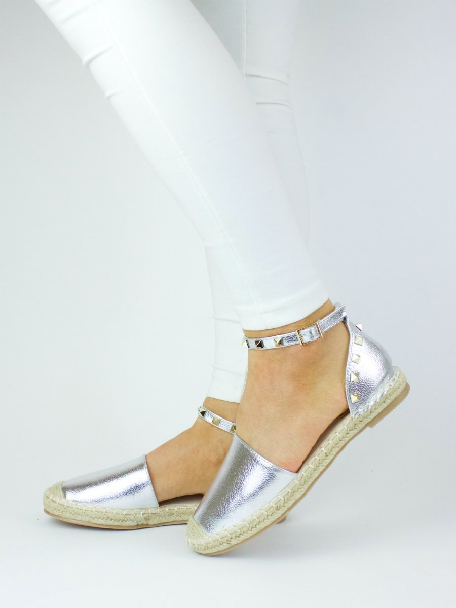 Celine Silver Metallic Stud Espadrilles