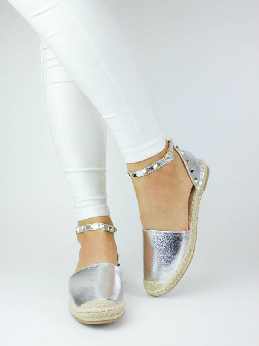 Celine Silver Metallic Stud Espadrilles