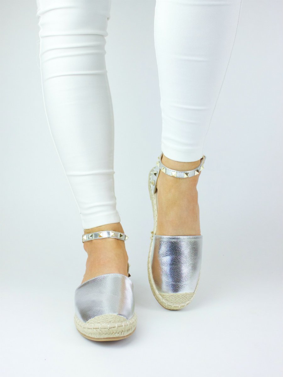 Celine Silver Metallic Stud Espadrilles