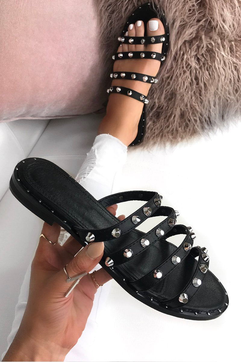 Chantelle Black Strappy Stud Sliders