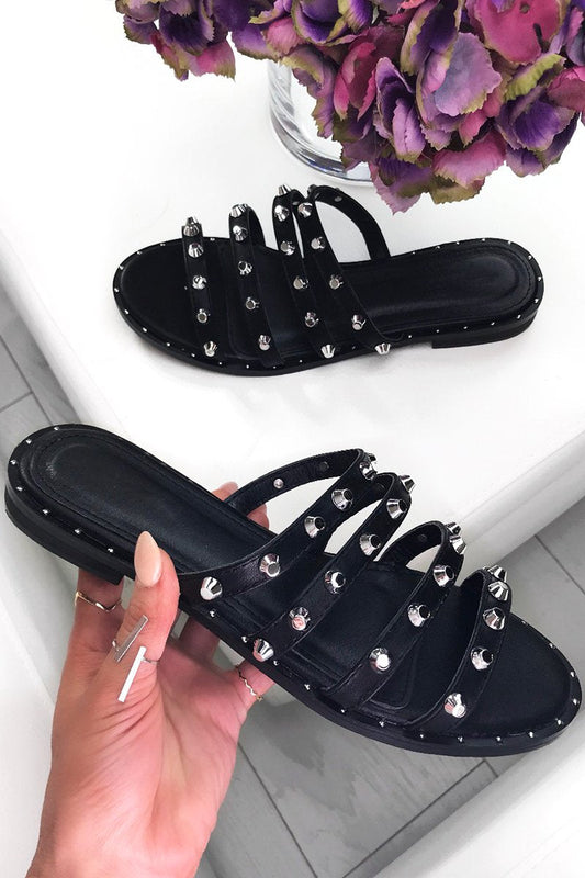 Chantelle Black Strappy Stud Sliders