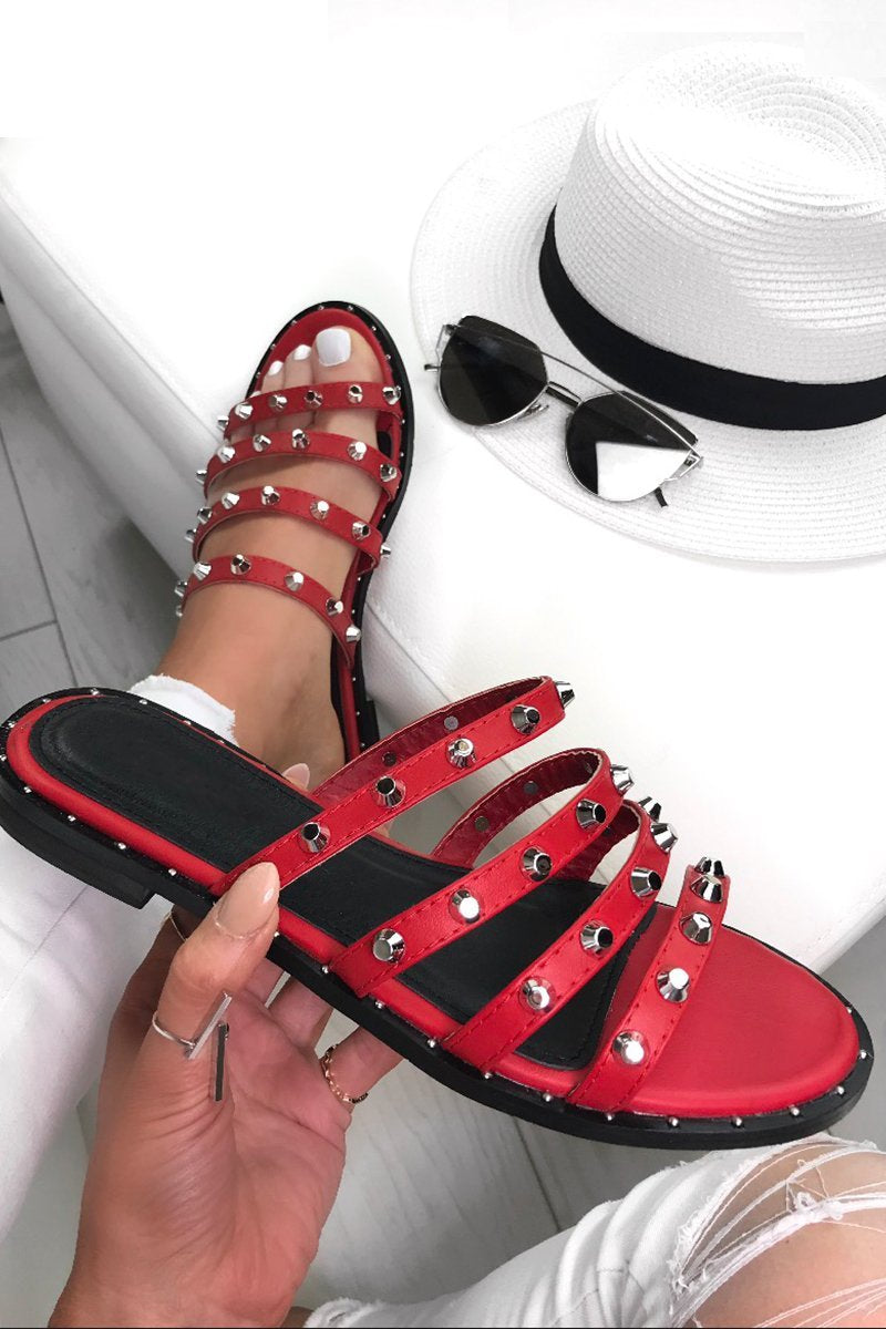 Chantelle Red Strappy Stud Sliders