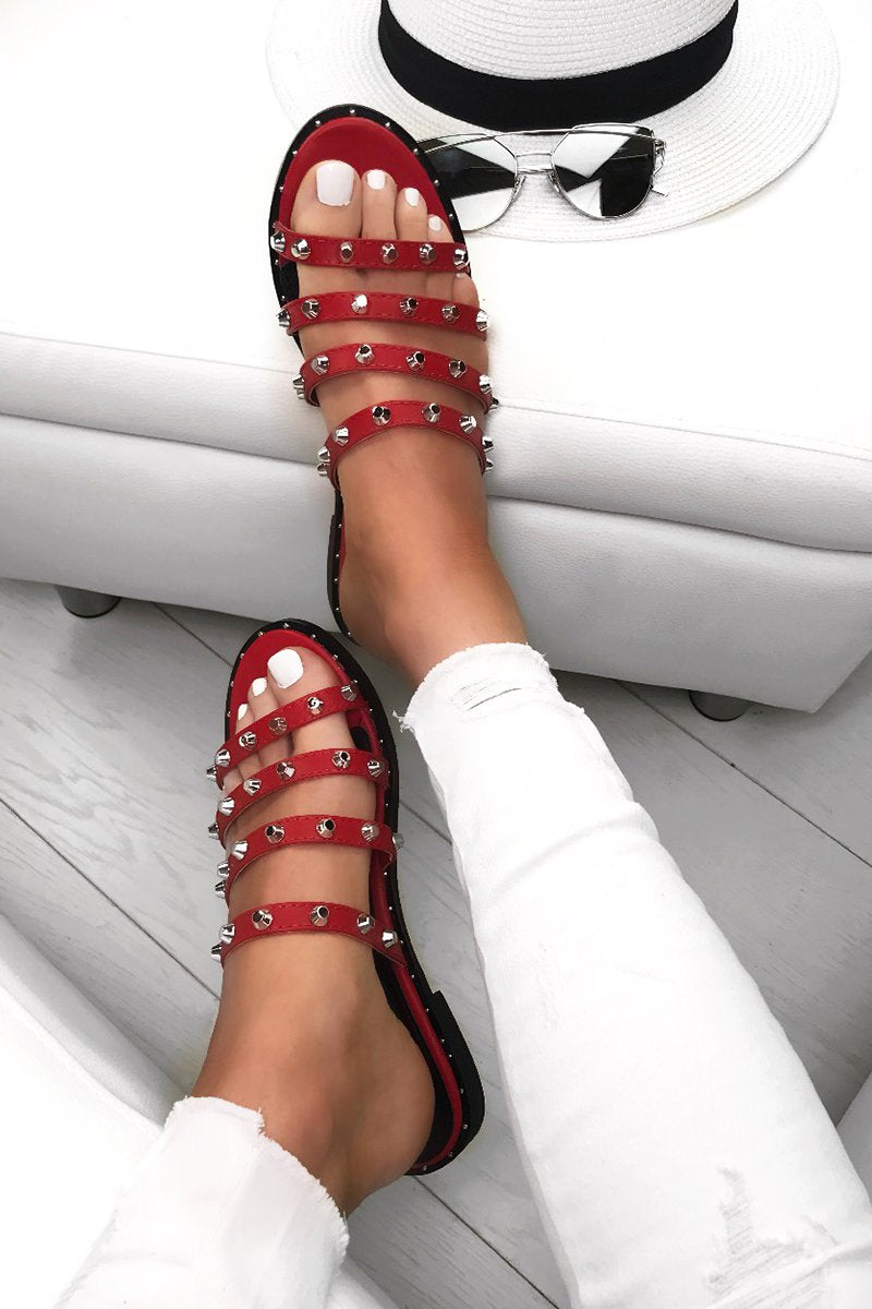 Chantelle Red Strappy Stud Sliders