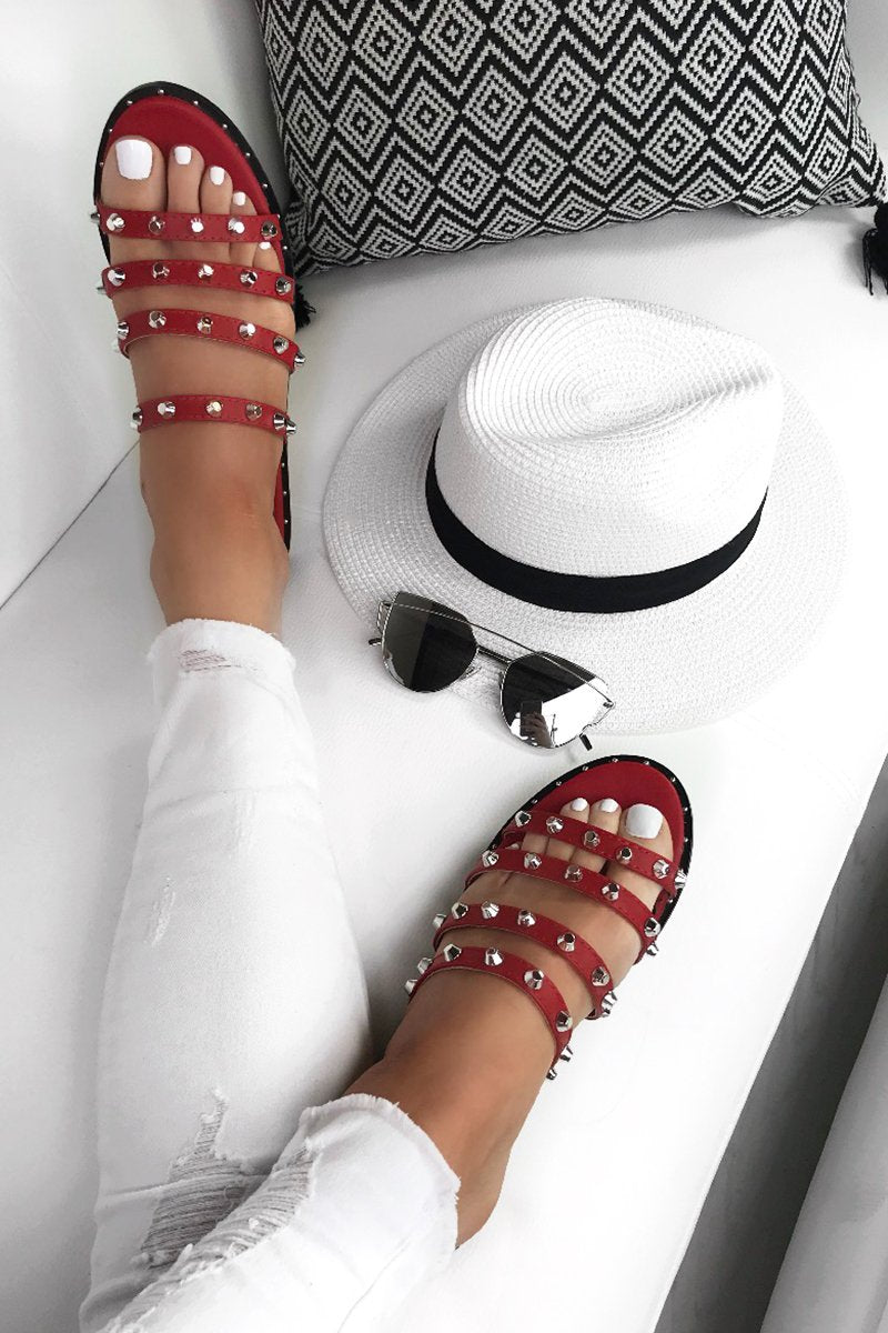 Chantelle Red Strappy Stud Sliders