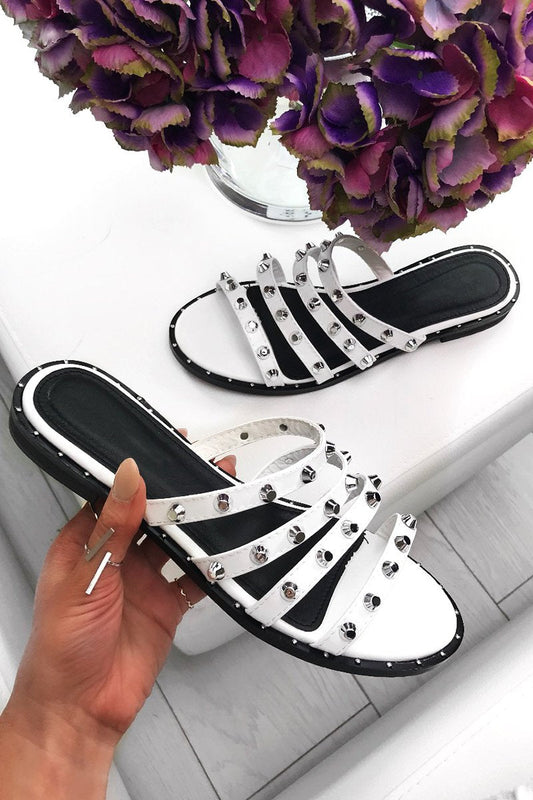 Chantelle White Strappy Stud Sliders