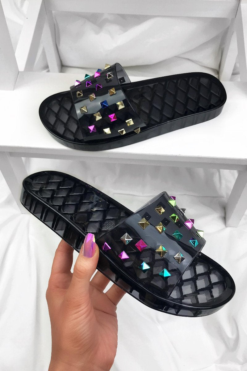 Cici Black Stud Sliders