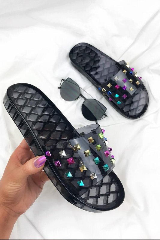 Cici Black Stud Sliders