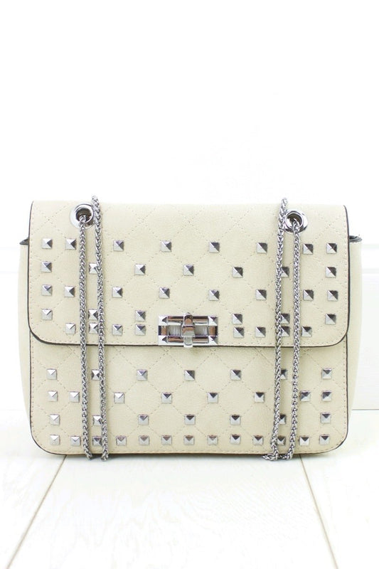 Clara Beige Stud Shoulder Bag