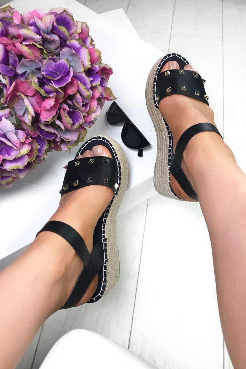 Clara Black Stud Espadrille Flatforms