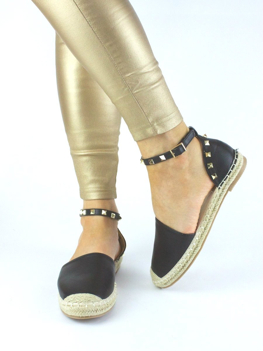 Claudia Black Faux Leather Stud Espadrille