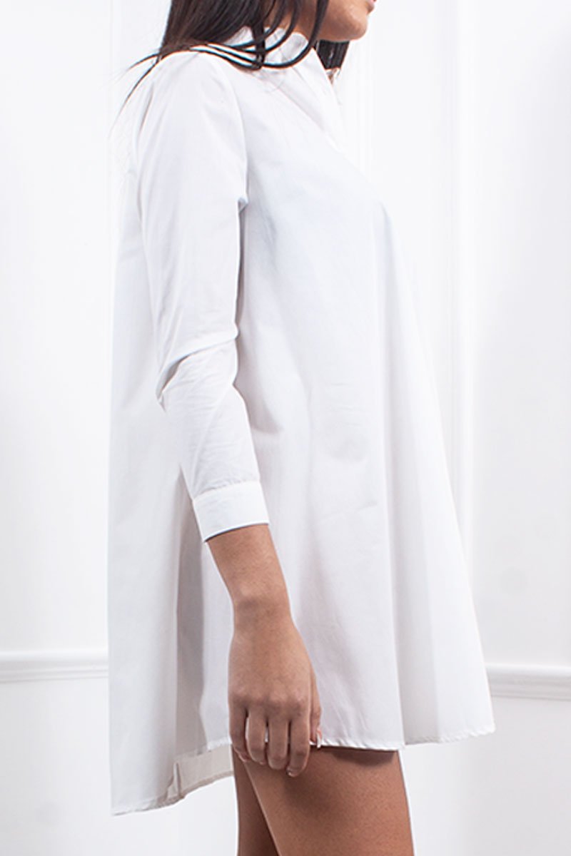 Cleo White Oversized Button Front Shirt Dress