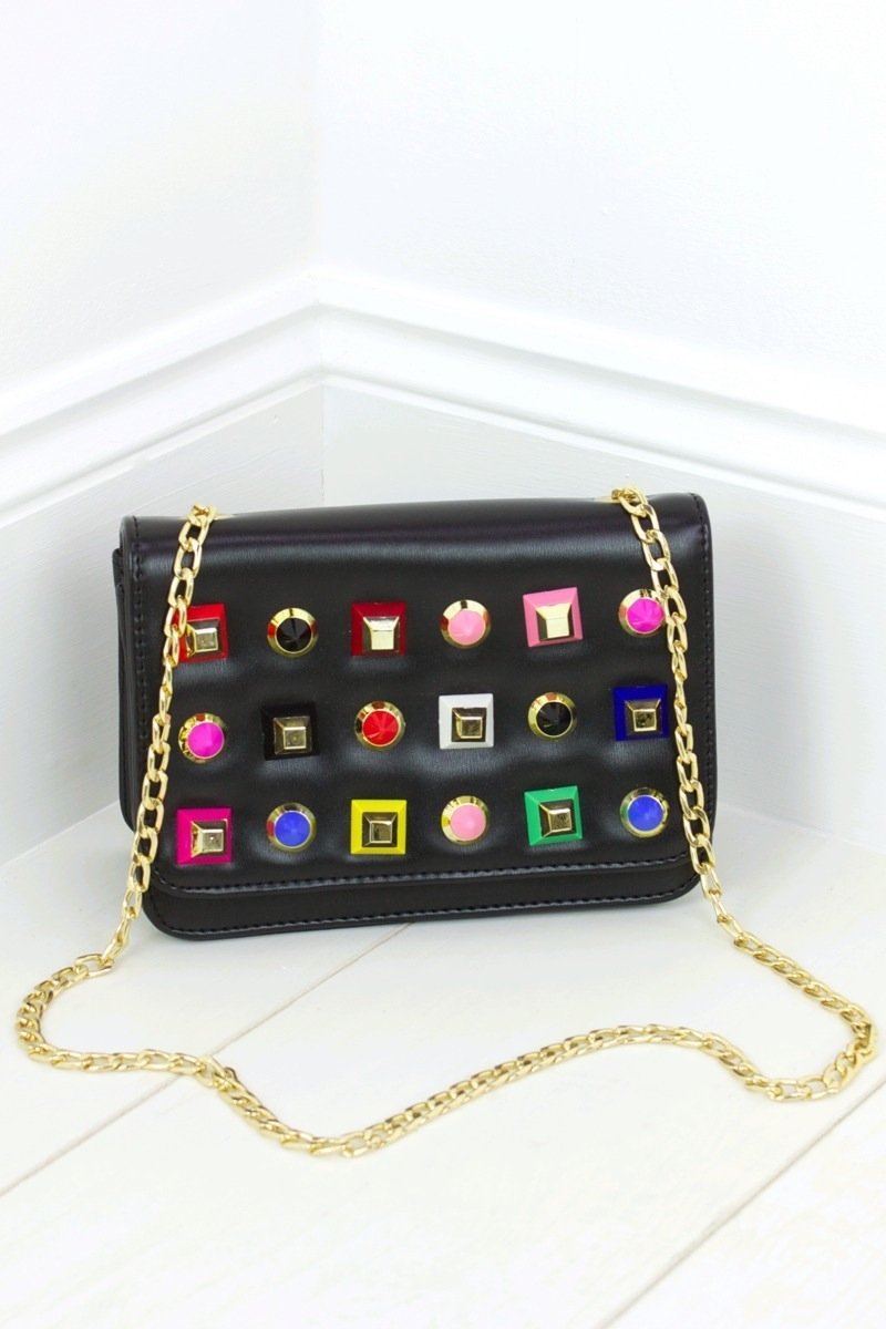 Dolly Black Stud Cross Body Bag