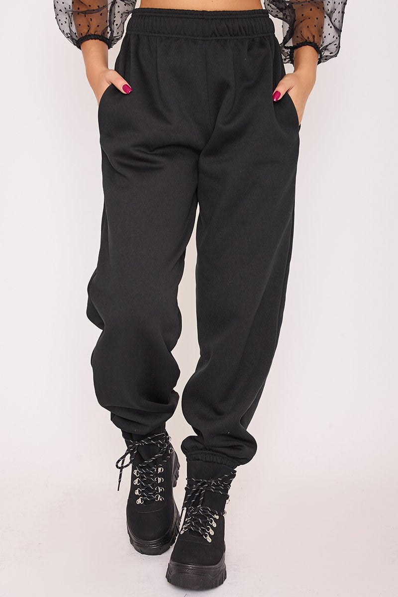 Elise Black Basic Cuffed Hem Casual Joggers