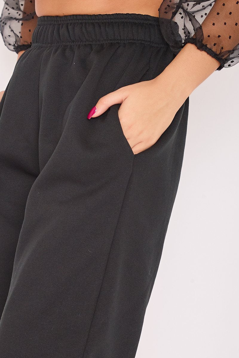 Elise Black Basic Cuffed Hem Casual Joggers