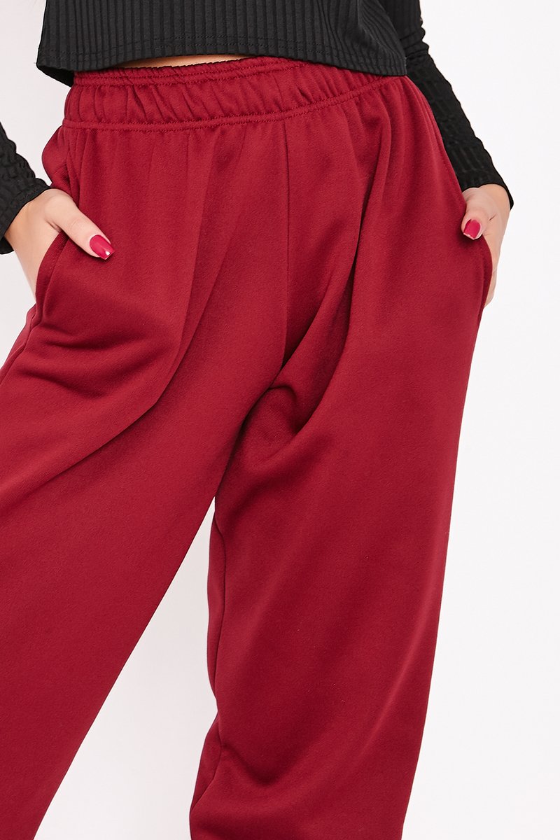 Elise Burgundy Basic Cuffed Hem Casual Joggers