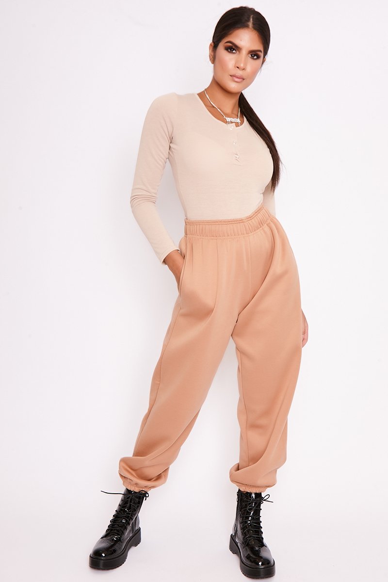 Elise Camel Basic Cuffed Hem Casual Joggers